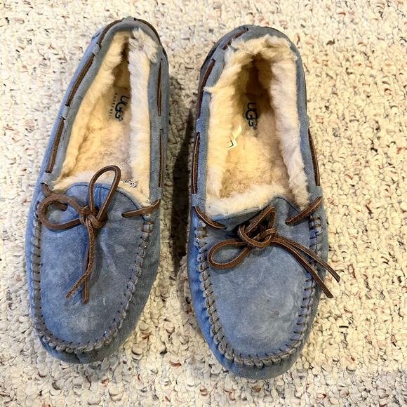 UGG Womens 8 Dakota Suede Sheep wool Moccasins Slippers Sheepskin Shoes Blue - Picture 15 of 15